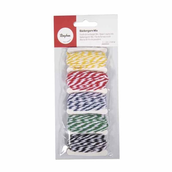 Baker's twine - Mix - 5 färger - 4m - 2mm - Flerfärgad