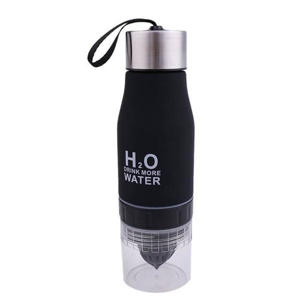 650 ml H2O vattenflaska Bärbar frostad citronkoppspressare fruktjuicepress infuser tumbler (svart)
