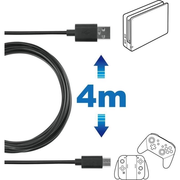 USB C-laddkabel - SUBSONIC - Nintendo Switch - 4 meter - Pro Controller - Joy-Con