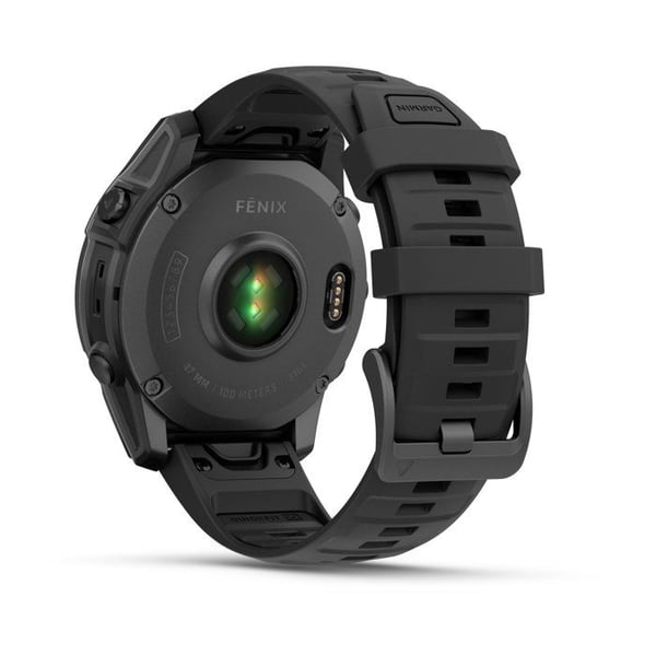 Klocka - GARMIN - Fenix E AMOLED - 47 mm - Grå stål - Svart silikonarmband