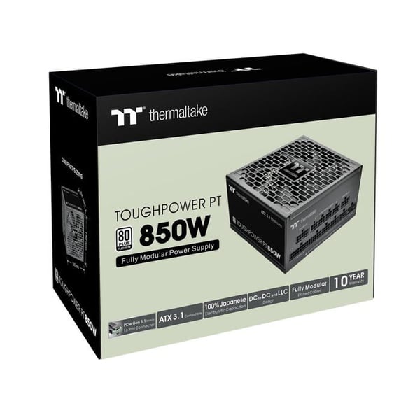 Modulärt nätaggregat - Thermaltake - 850W - Toughpower PT 850W - ATX 3.1 - PCIe 5.1 - 80 PLUS Platinum - Svart