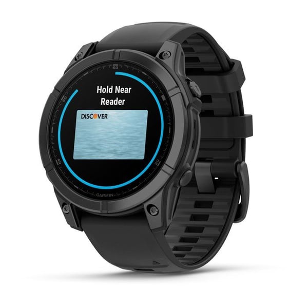 Klocka - GARMIN - Fenix E AMOLED - 47 mm - Grå stål - Svart silikonarmband