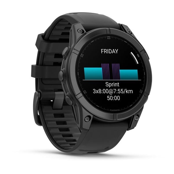Klocka - GARMIN - Fenix E AMOLED - 47 mm - Grå stål - Svart silikonarmband