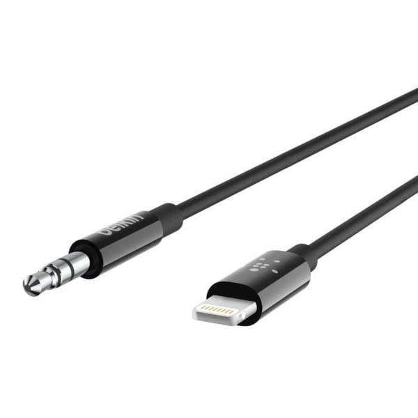 Audio kabel 3,5 mm - BELKIN - Lightning - 90 cm - Kompatibel med iPhone 7/8/X - Sort