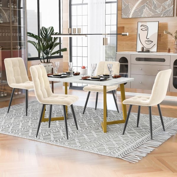 Spisebord - MUVOE - 117 cm - 4 stole - Beige velour - Rekktangulær