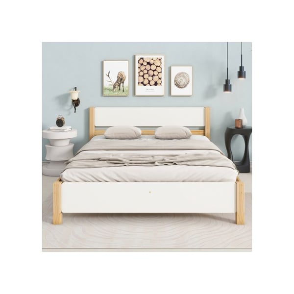 Dobbeltseng - MUVOE - 140x200 cm - Massivt træ - Hoved- og fodgavl i MDF - 15 lamelbund