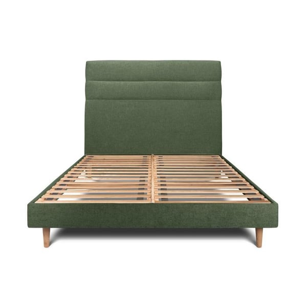 Lit 180x200cm - SOMMEIL DE PLOMB - Tête de lit lignes tissu - Sommier kit - Bois massif - 2 personer