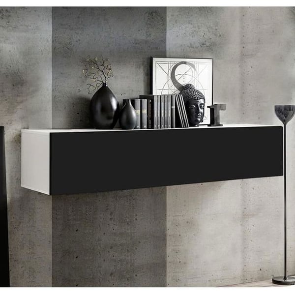 DESIGN AMEUBLEMENT - Vägghängt skåp i modern stil - Vit/Svart - Träpaneler - H30xB160xD29 cm