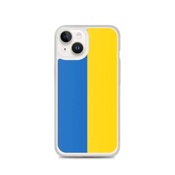 Mobilskal – Ukrainas flagga – Kompatibel med iPhone 14 – Mjukt fodral – Stöttåligt och anti-chock – Silikon – Pixelforma