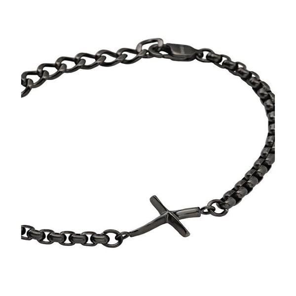 Armband - BREIL - TJ3641 - Svart stål - Asymmetrisk kors - Längd 17-22 cm