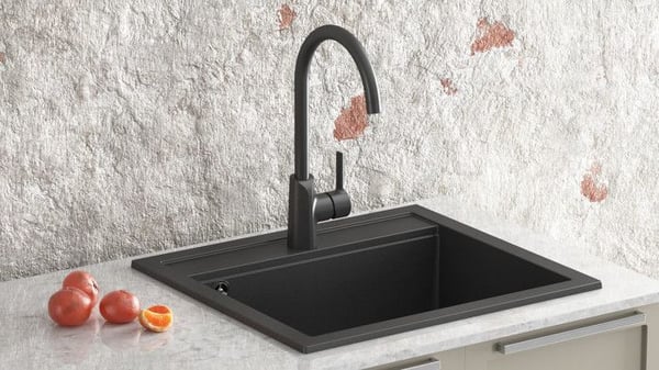 GURARI Köksdisk SQQ100 - 601 W, 56.5/51 cm, (1 st), Inbyggd granitdisk svart metallic
