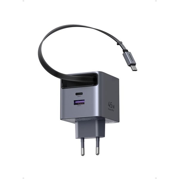 Nätadapter - UGREEN - 65W - USB-A och USB-C - Retractable