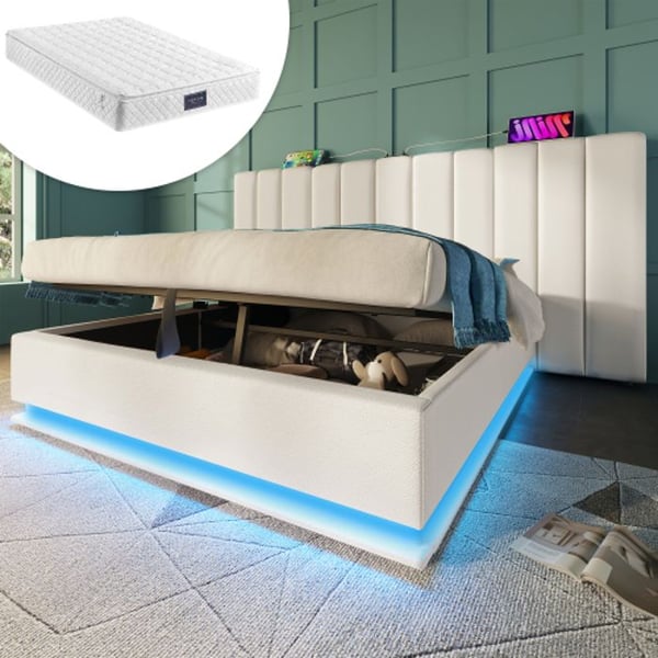 Bäddsoffa - MUVOE - 160x200 - LED-belysning som kontrolleras av app - 3 USB-portar - Hydraulisk förvaring