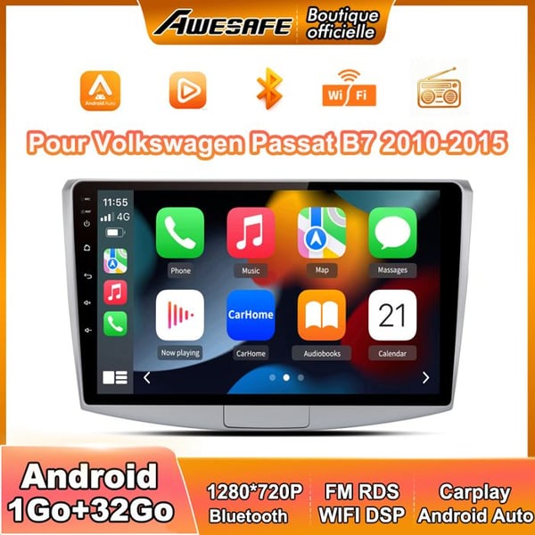 AWESAFE Autoradio Android 13 för Volkswagen Passat B7 (2010-2015) 1Go+32Go 9'' Pekskärm Carplay Android Auto GPS WiFi FM