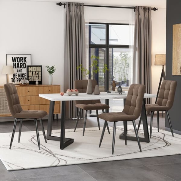 Middagssæt - MUVOE - Rektangulært bord 117x68cm - 4 brune stole - Moderne - Køkken
