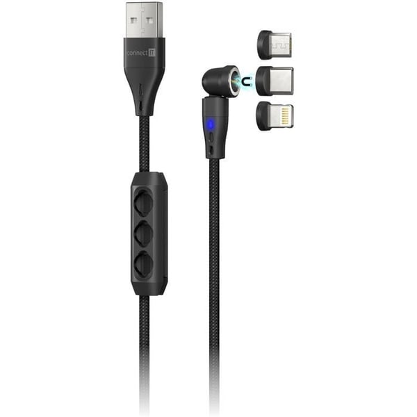 Datakabel - CONNECT - PowerLink 3in1 - 2m - Svart - Snabbladdning med LED