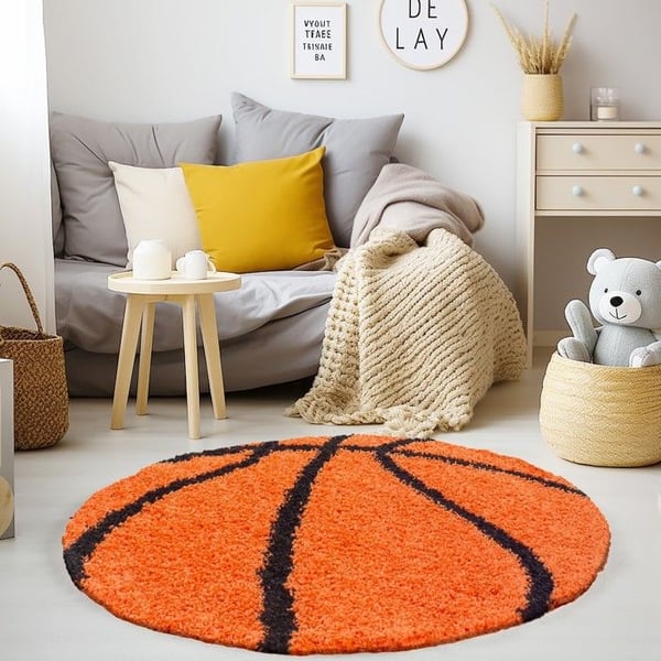 Barnmatta - AYYILDIZ - Basketdesign - Orange - Shaggy 50 mm - 100 x 100 cm