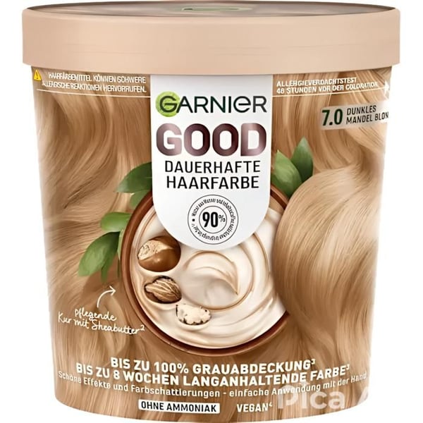 Permanent Färg - GARNIER - Bra - 7.0 Mörk Mandelblond - Vegansk - 100% täckning av grått hår