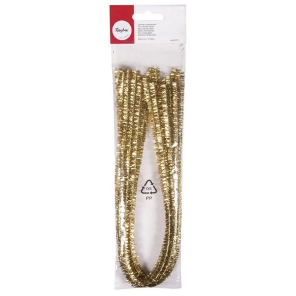 Glänsande chenillegarn, guld, 50 cm, tjocklek 9 mm, 10 st