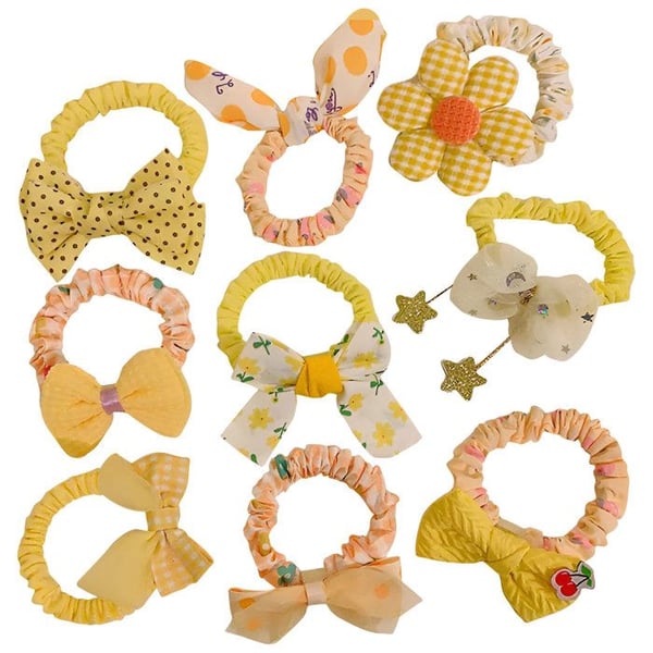 Chouchous - AVIZAR - Set om 9 - Mjuk tyg - Puffigt band - Gul