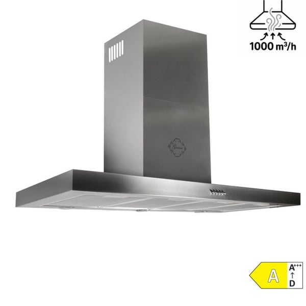 Hood Aspirant Inox Design Gurari GCH F 118 + kolfilter Väggmonterad fläkt 120 cm • 1000 m³/h • Klass A • Utsugning & Återvinning
