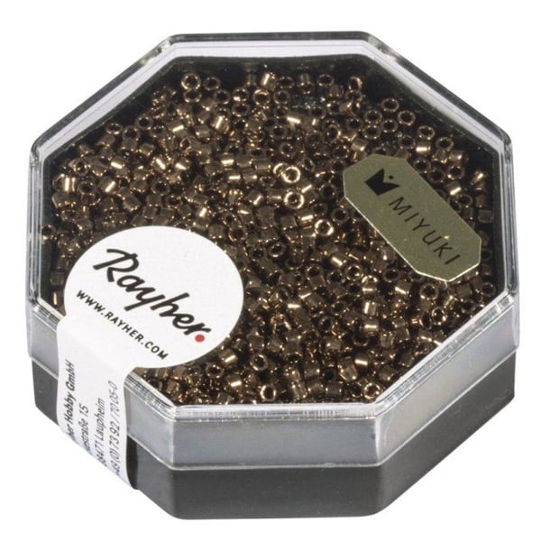 Delica-rocailles, 1,6 mm metallisk, låda, rökig topas, 4g