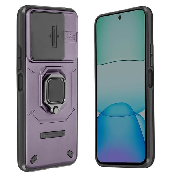 Coque för Xiaomi Redmi 13 med ringstöd och glidande kameraskydd i mörklila
