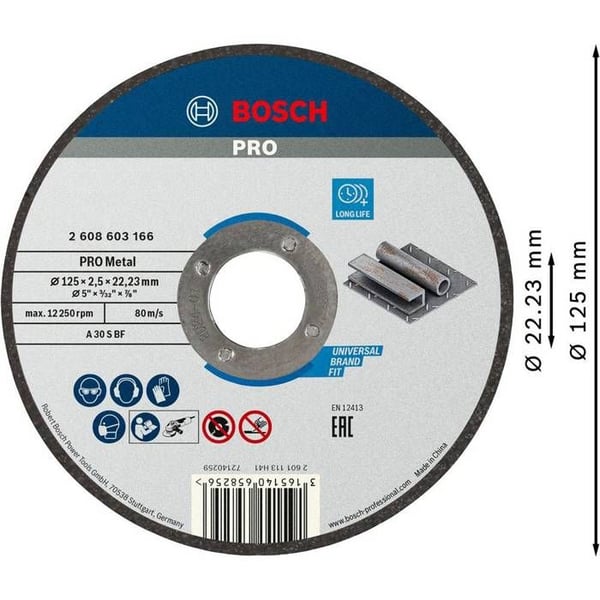 BOSCH avskärningsskiva med flat nav Standard för Metall 125X2.5 MM - 2608603166