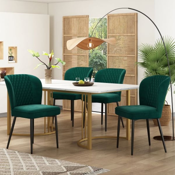 Matbord - MUVOE - 140x80 cm - 4 stolar - vit MDF - Gyllene ben
