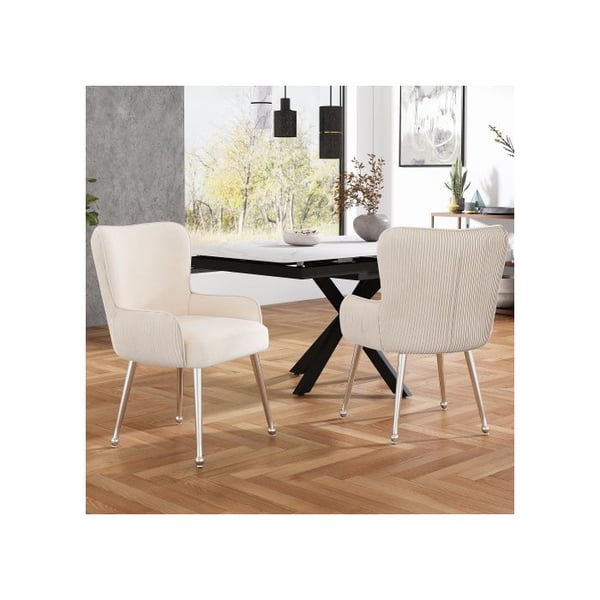 Spisestol - MUVOE - Beige velour - Sæt med 2 - Armlæn - Højdejusterbar