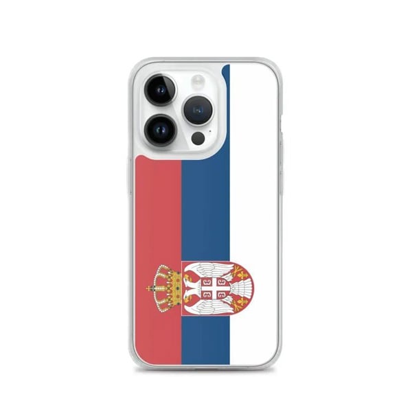 Telefonfodral – Serbias flagga – Kompatibel med iPhone 14 Pro – Mjukt skal – Stötsäkert och hållbart – Silikon – Pixelforma