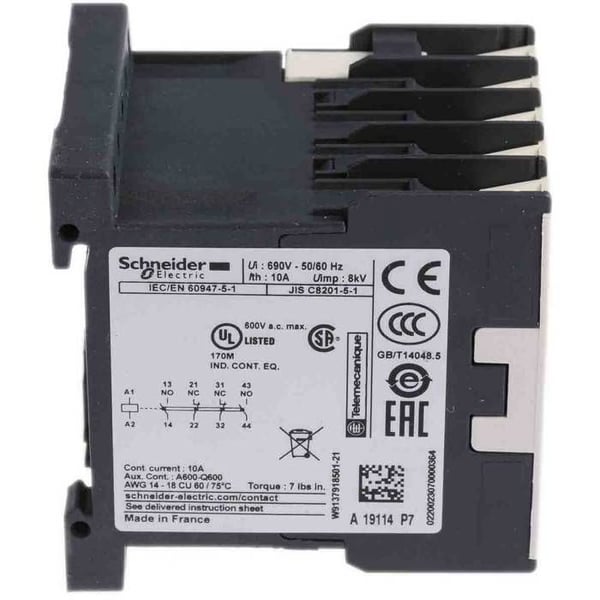 Auxiliærkontakt Schneider Electric CA2KN22P7 2 NF (R), 2 NO (T)