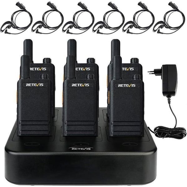 Retevis RT622P Talkie Walkie Uppladdningsbar, 1620mAh, 15mm Ultra Tunn, VOX, Professionell Tvåvägsradio med Hörlurar (6 St)