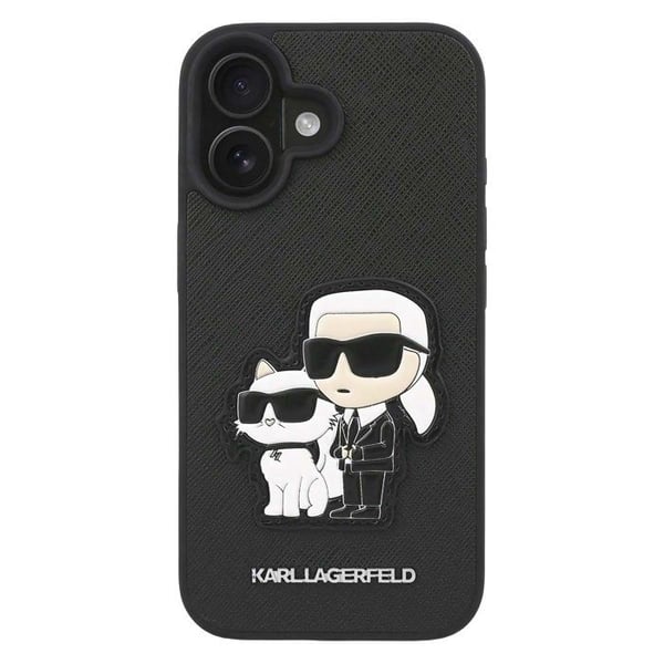 iPhone 16-fodral Design Karl och Choupette med Saffiano-grainfinish Karl Lagerfeld Svart