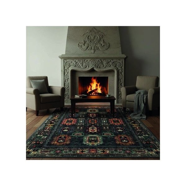 Kilimmatta - MELIS HOME - Återinterpreted kilim - Chenille/bomull - Antracit - Halkskyddande, golvvärme