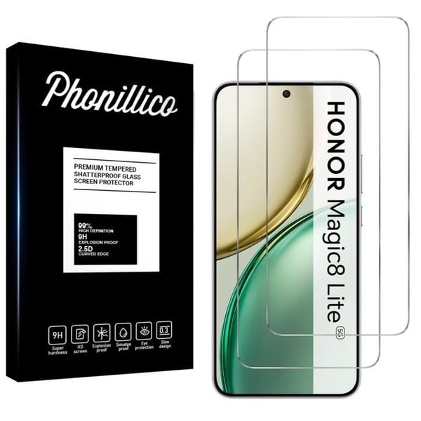 Härdat glas för Honor Magic 8 Lite 5G [Pack 2] Skärmskydd Film Phonillico®