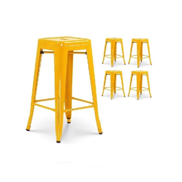 Set med 4 barstolar i industriell stil, glänsande gul - Höjd 66 cm
