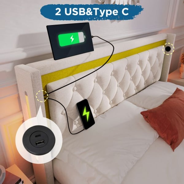 LED hovedgærde - MUVOE - 140x200 - USB Type-C opladning - Bomuld - Moderne design