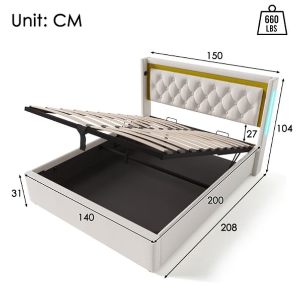 LED hovedgærde - MUVOE - 140x200 - USB Type-C opladning - Bomuld - Moderne design
