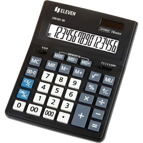 Skrivebordskalkulator - ELEVEN - CDB1601-BK - Sort - Batteri - Kontor