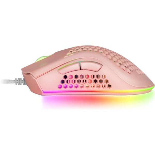 Mars Gaming MMEX Pink, RGB-spelmus, 32K DPI, fjäderkabel, optiska omkopplare