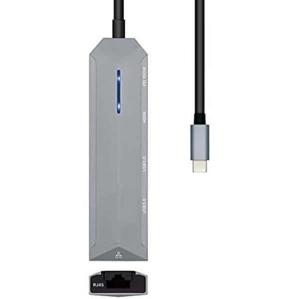 Dock USB-C 5 i 1 - AISENS - HDMI, RJ45, 2xUSB, PD - Grå - 15 cm