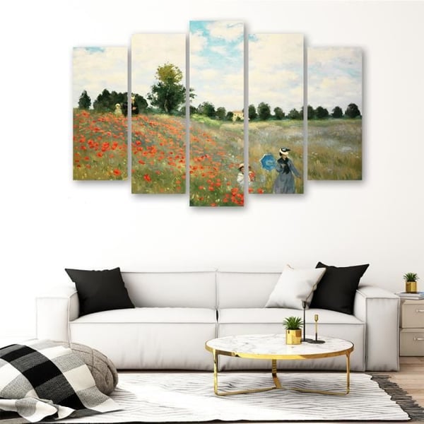Målning, tryck på duk - Vallmofältet Claude Monet cm. 150x100 Typ A1 (5 paneler)
