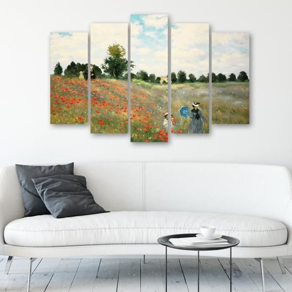 Målning, tryck på duk - Vallmofältet Claude Monet cm. 150x100 Typ A1 (5 paneler)