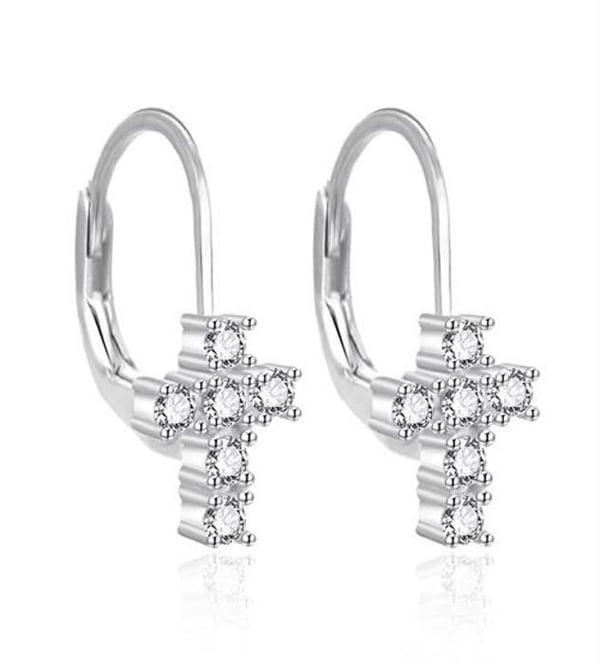 Hängande örhängen - AGATO - Cross AGT-E110LW - Silver 925 - Zirkon kubisk - Tjej