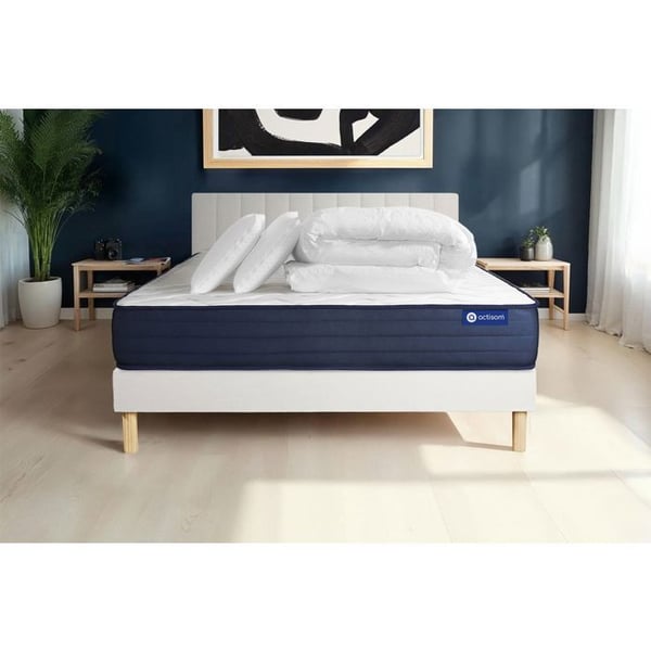 Komplett sängpaket 180x200 cm - Madrass + Sängbotten Vit (i kit) + 2 kuddar + Täcke - Actilatex L