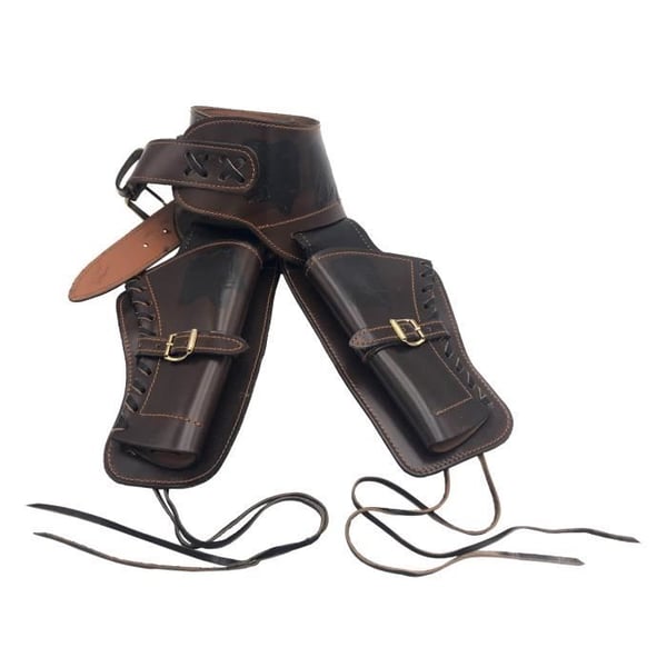 Dubbelt skinnfodral - AMONT - 29-2002 - Mörkbrun - Graverad häst - Utan kulor