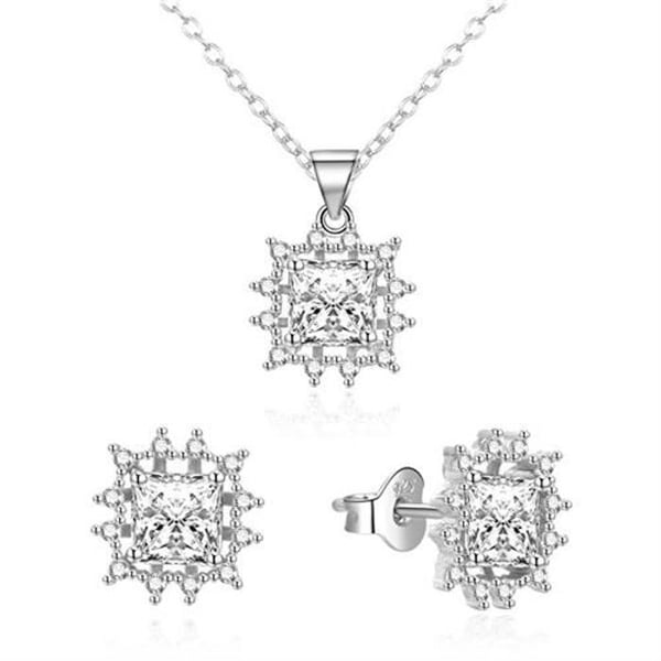 Silverörhänget - AGATO - AGSET363R-W - Kubisk zirkon - 42 cm justerbar - Örhängen 1x1 cm