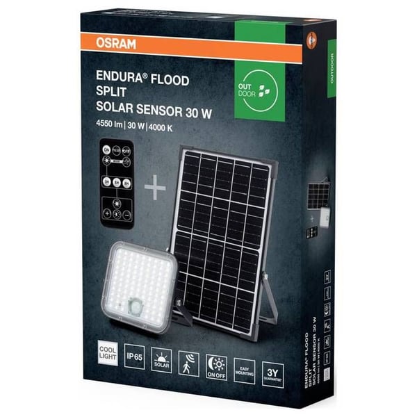 OSRAM HOMELIGHTING 4099854429439 Endura Flood Split Solar Sensor 30W 840 Fjärrkontroll Solenergi Projektor för trädgård