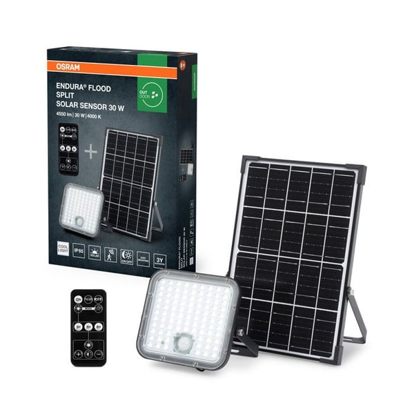 OSRAM HOMELIGHTING 4099854429439 Endura Flood Split Solar Sensor 30W 840 Fjärrkontroll Solenergi Projektor för trädgård